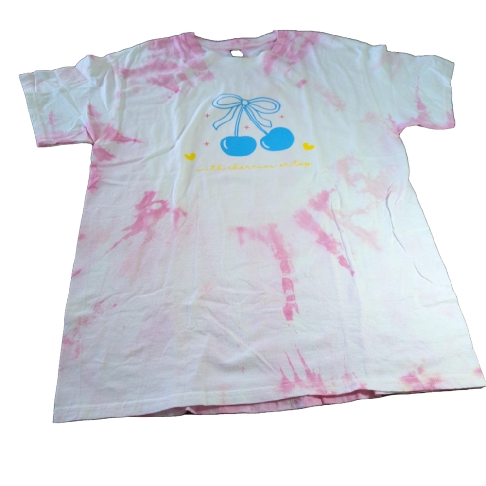 "With a Cherry on Top" Pink Tie Dye Relaxed Fit Graphic T-Shirt Gildan G500